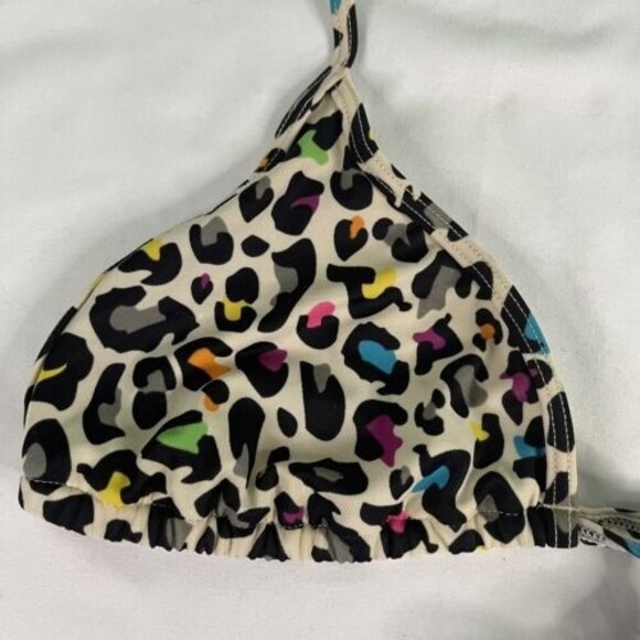 Victorias Secret Pink Size M Rainbow Cheetah Print Tie Bikini Top Y2K Lisa Frank - Picture 3 of 6